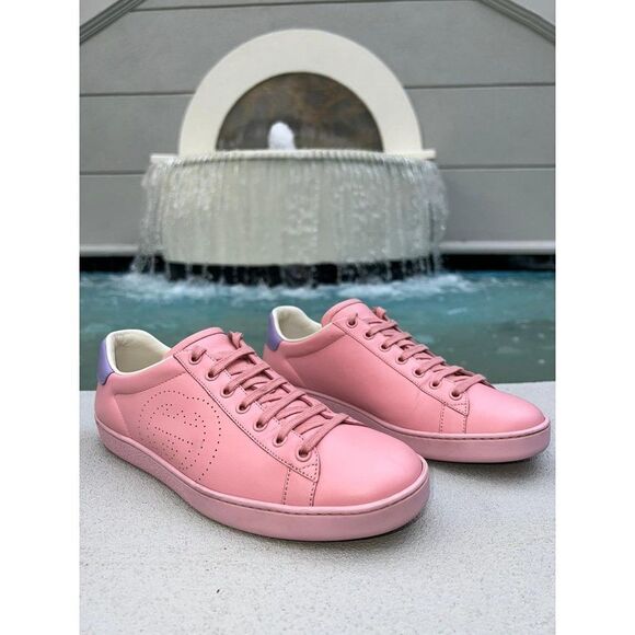 GUCCI Men Pink & Purple Leather New Ace Athletic Sneakers Size 39.5 - Picture 4 of 14